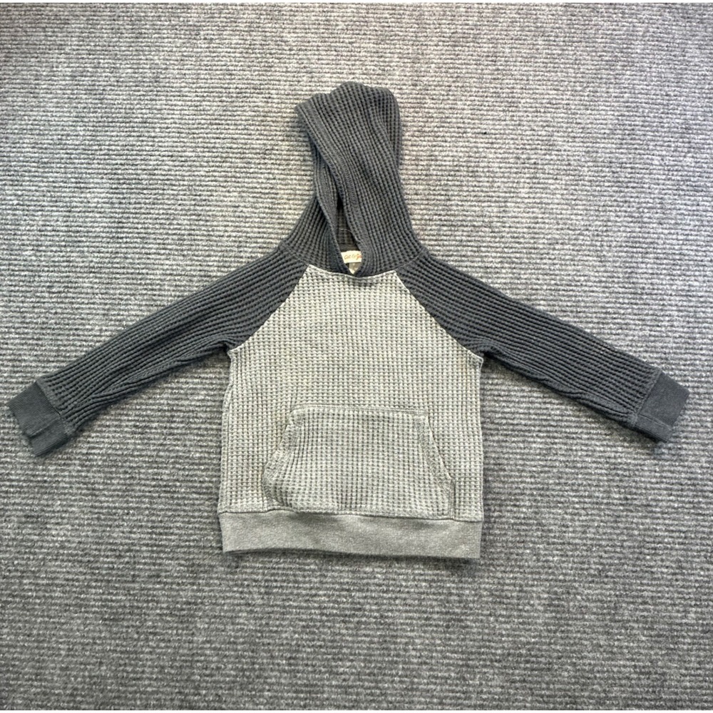 Cat & Jack Toddler Boys Grey Waffle Knit Pullover Hoodie Size 3T Raglan Sleeve